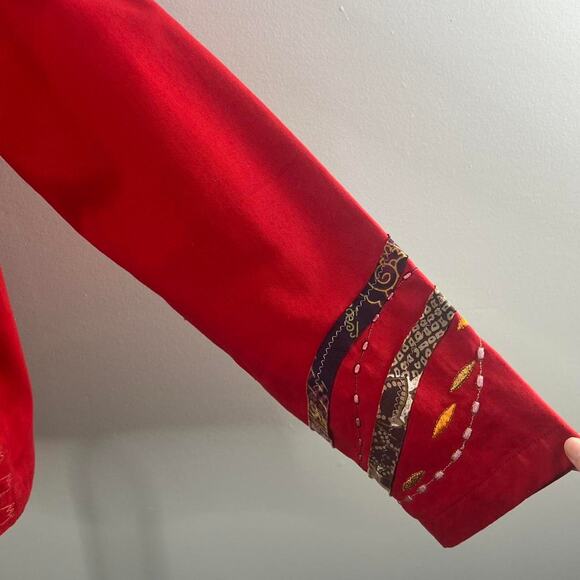 Coldwater Creek Button Front Shirt Jacket Small Red Maximalist Art to Wear - Picture 3 of 7